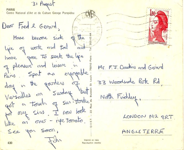 Back of Paris postcard 1982