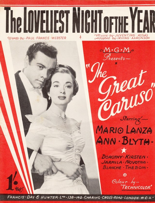  'The Loveliest Night of the Year' The Great Caruso' starring Mario Lanza and Ann Blyth published by Francis Day & Hunter 138-140 Charing Cross Road London WC2