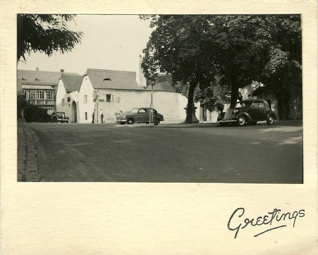 Home made Christmas Card ' House where Beethoven once lived, on the Pfarrplatz at Heiligesistadt near Vienna Xmas 1951