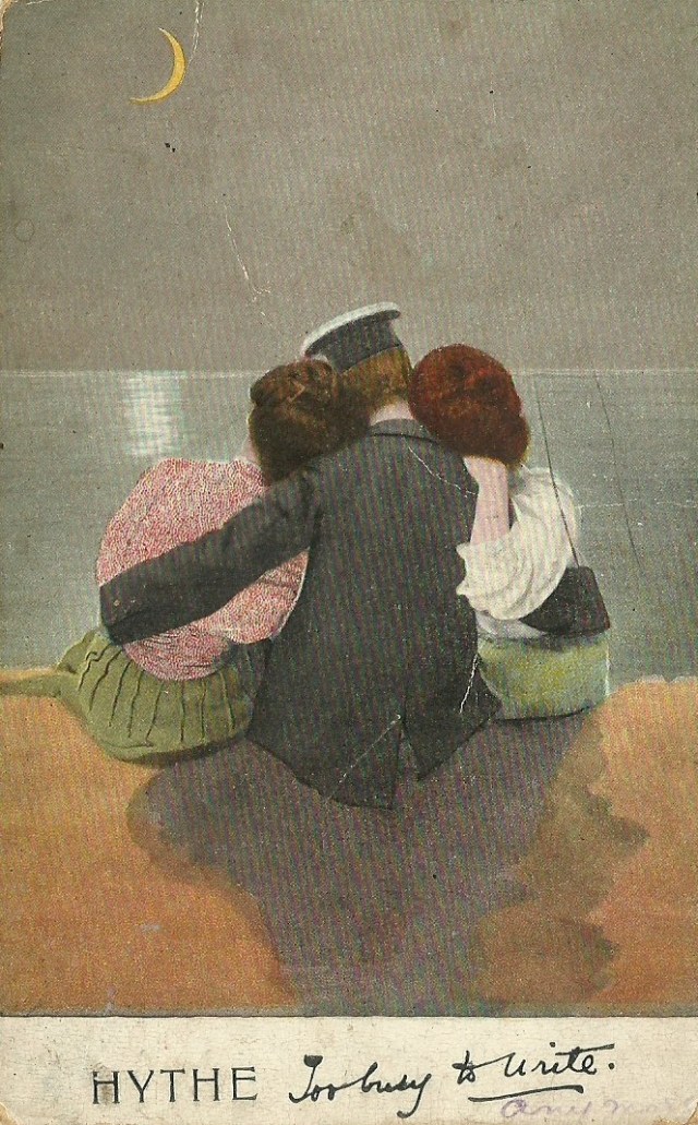 Aug 30 1907 He is handsome, beautiful Brown eyes and such a nice curl x Mr F L Murray 136 Kilburn Park Road date August 30 1907 (Valentine's Series)