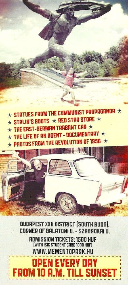 Memento Park leaflet found in hotel lobby February 2015