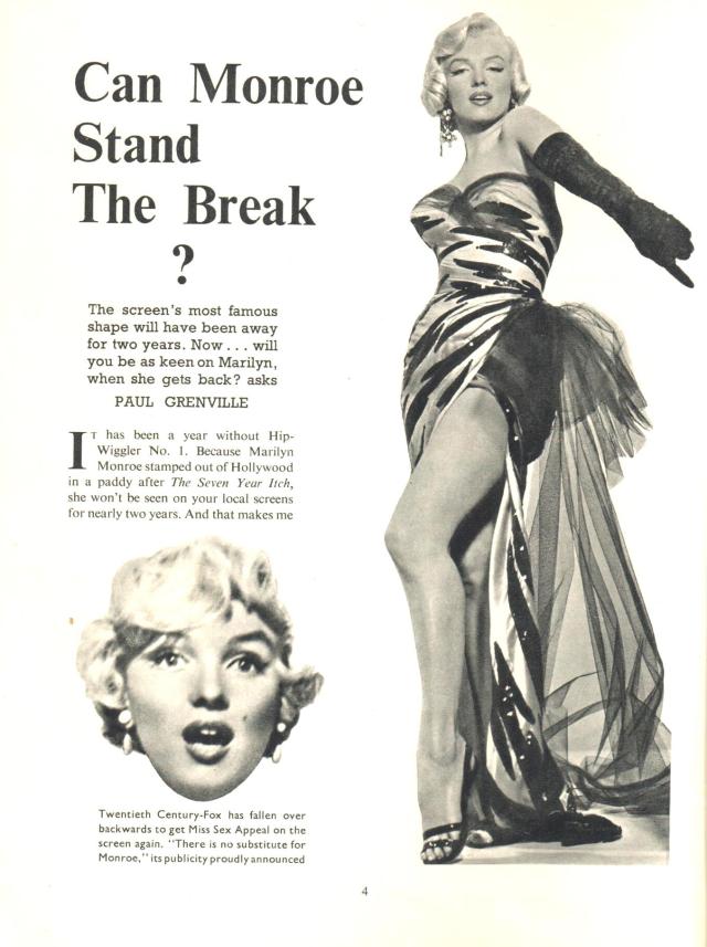 Can Monroe Stand The Break from Picturegoer Film Annual 1956-57 -She believes that she has registered hard enough to survive this yawning gap in her career.