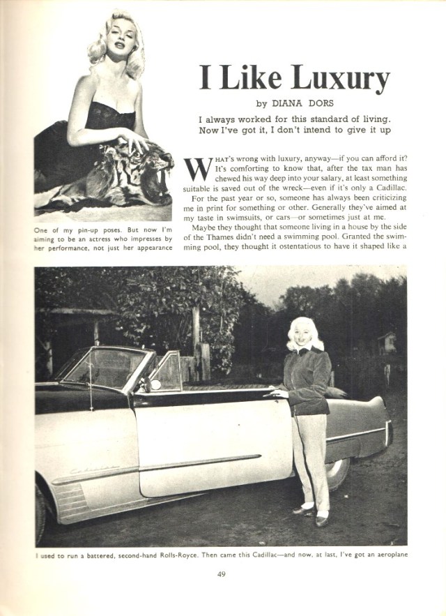 I like luxury by Diana Dors from Picturegoer Film Annual 1956-57 Edited by Robert Ottaway Odhams Press Limited, Long Acre, London