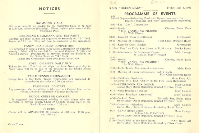 Programme for to-day Cunard