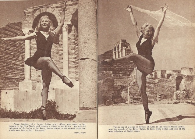 Double page from August 1955 London Magazine Anna founder of New York's Rockette Chorus