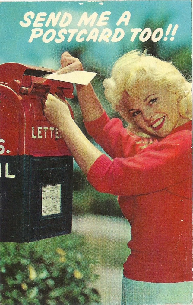 Send me a postcard color by Bunn Yeager unmarked postcard Plasticchrome