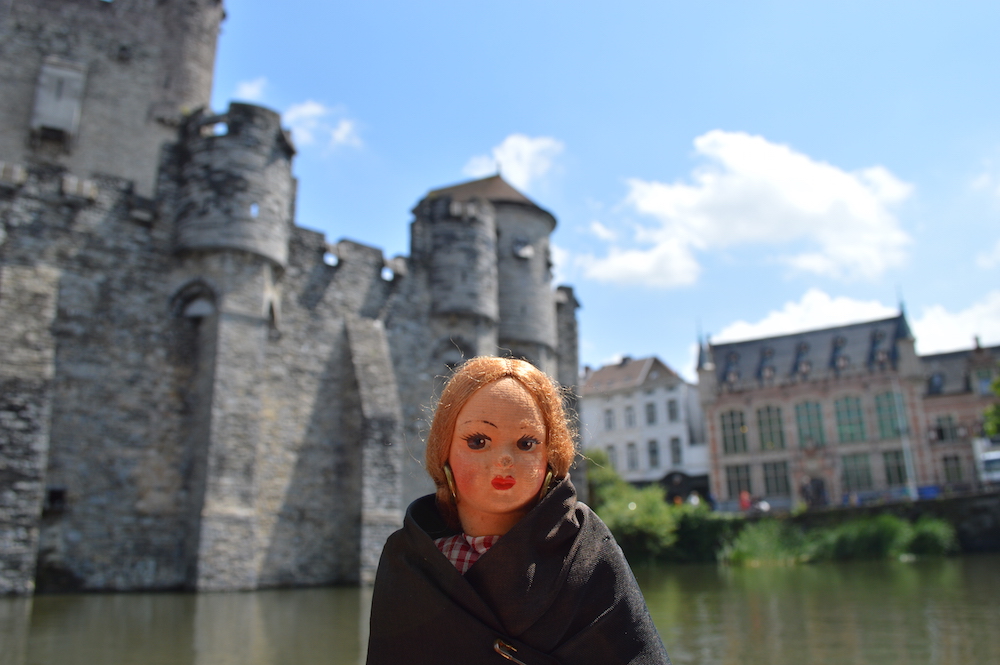 Dolly outside Gravensteen Castle of the Counts